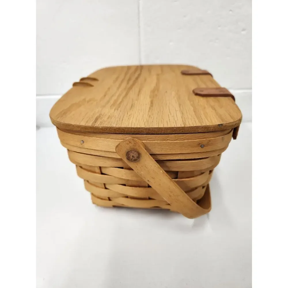 Vintage Longaberger Handwoven Single Handle Small Picnic Basket, Signed 1996